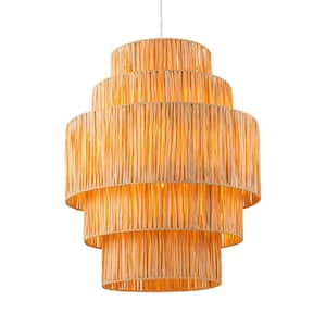 1-Light White 5-Tiered Hand-woven Natural Paper Rope Chandelier for Living Room Dining Room with No Bulb Included
