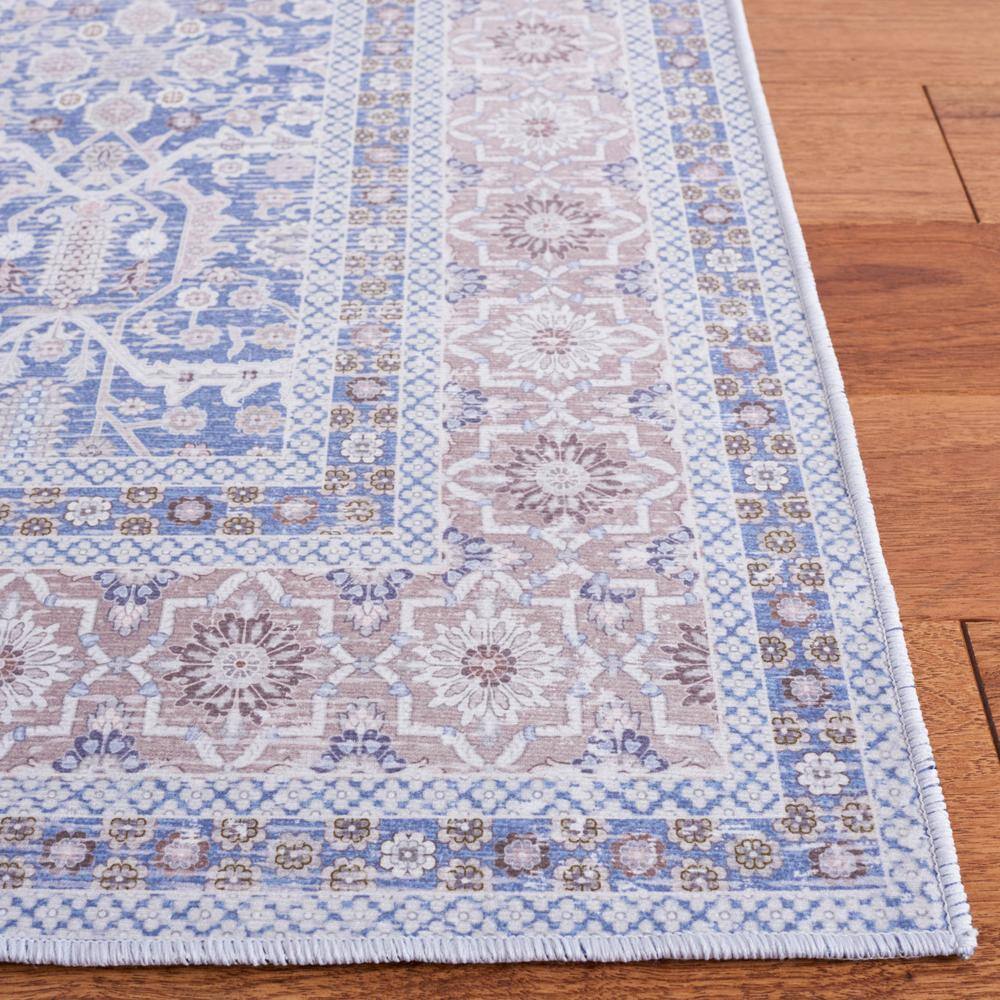 Blue and Rust 6' x 6' Square Washable Synthetic Area Rug