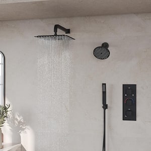 ZenithRain Shower System 5-Spray 12 and 6 in. Dual Wall Mount Fixed and Handheld Shower Head 2.5 GPM in Matte Black