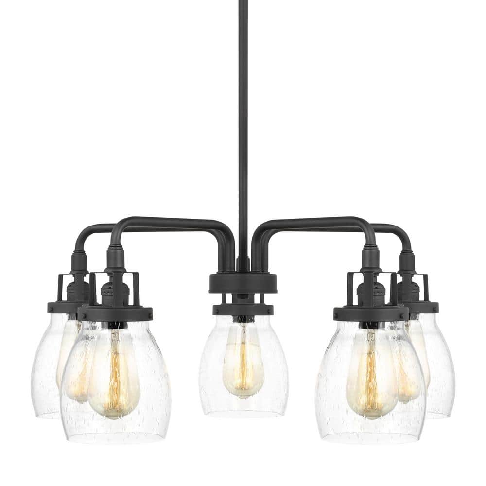 Midnight Black 5-Light Chandelier with Clear Seeded Glass Shades