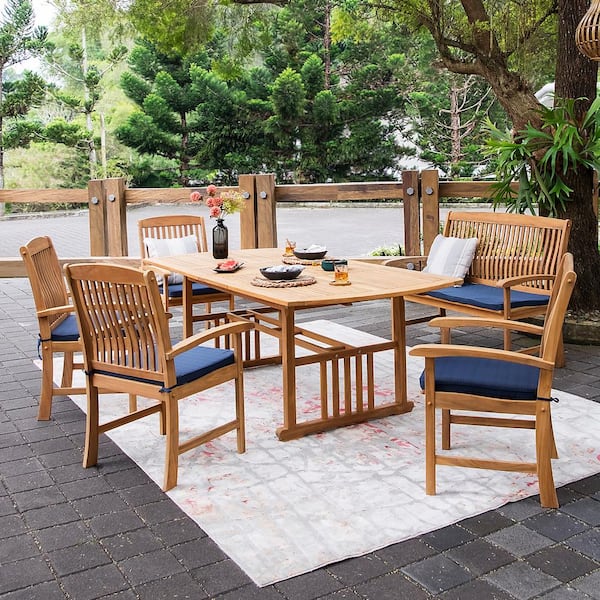 Cambridge Casual Caterina 6-Piece Teak Wood Outdoor Dining Set with Navy Cushion
