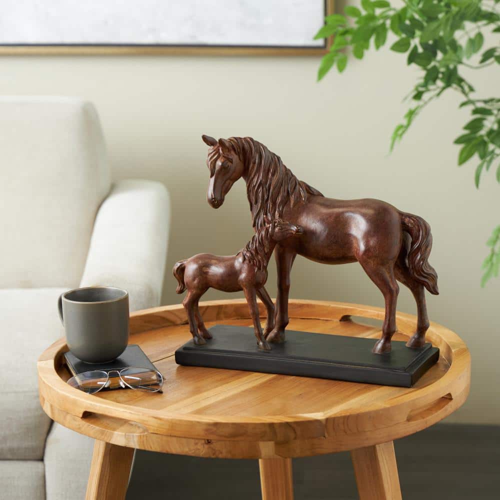 Dark Brown Ceramic Mom and Baby Horse Sculpture with Black Rectangle Base price history on PriceWatchPro
