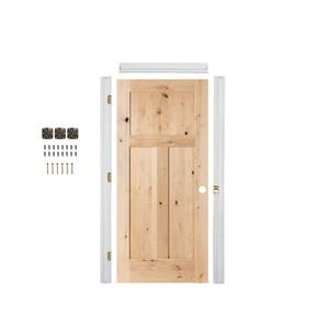 Ready-to-Assemble 24 in. x 80 in. 3-Panel Left-Hand Shaker Knotty Alder Unfinished Wood Single Prehung Interior Door