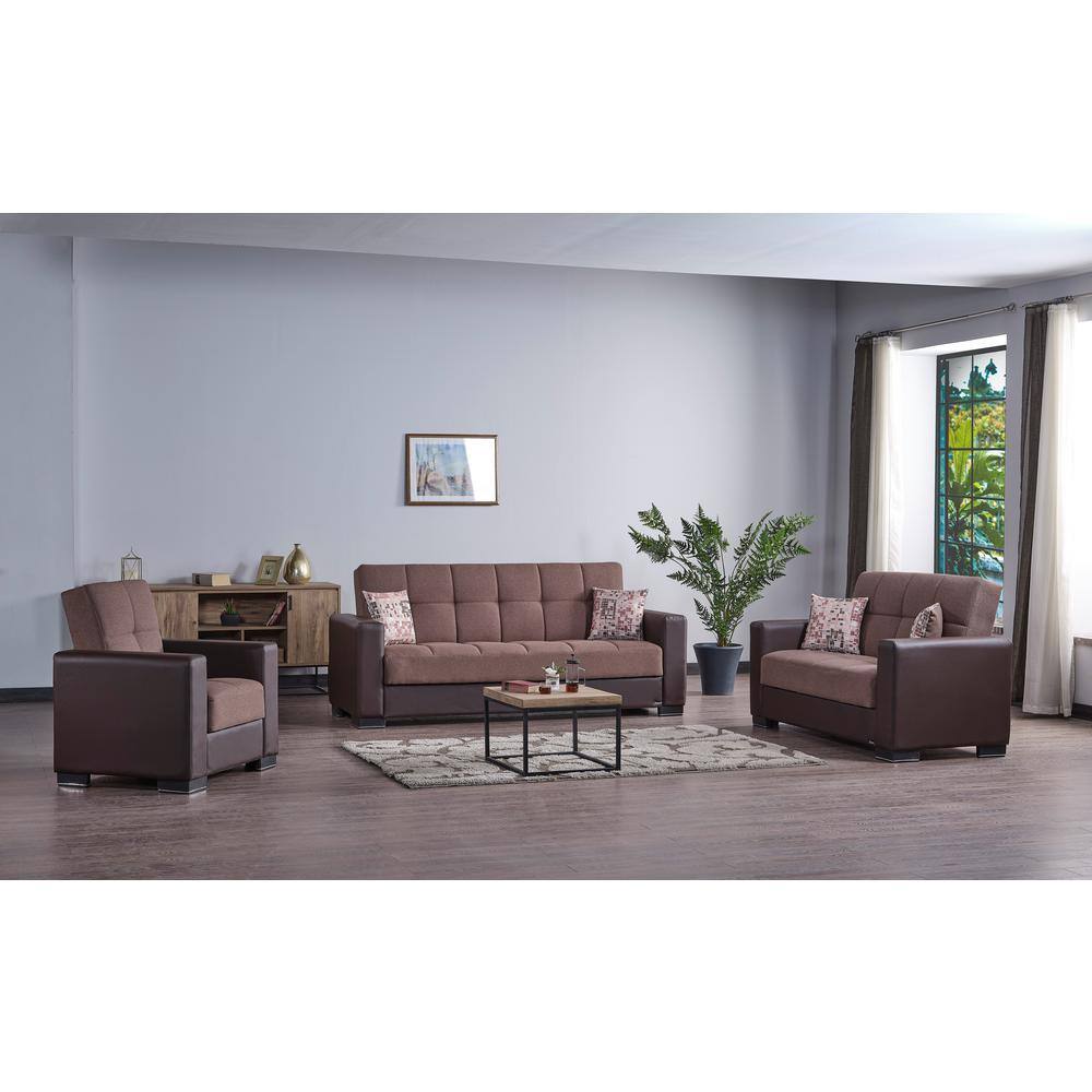 Brown Upholstered Convertible Armchair with Storage