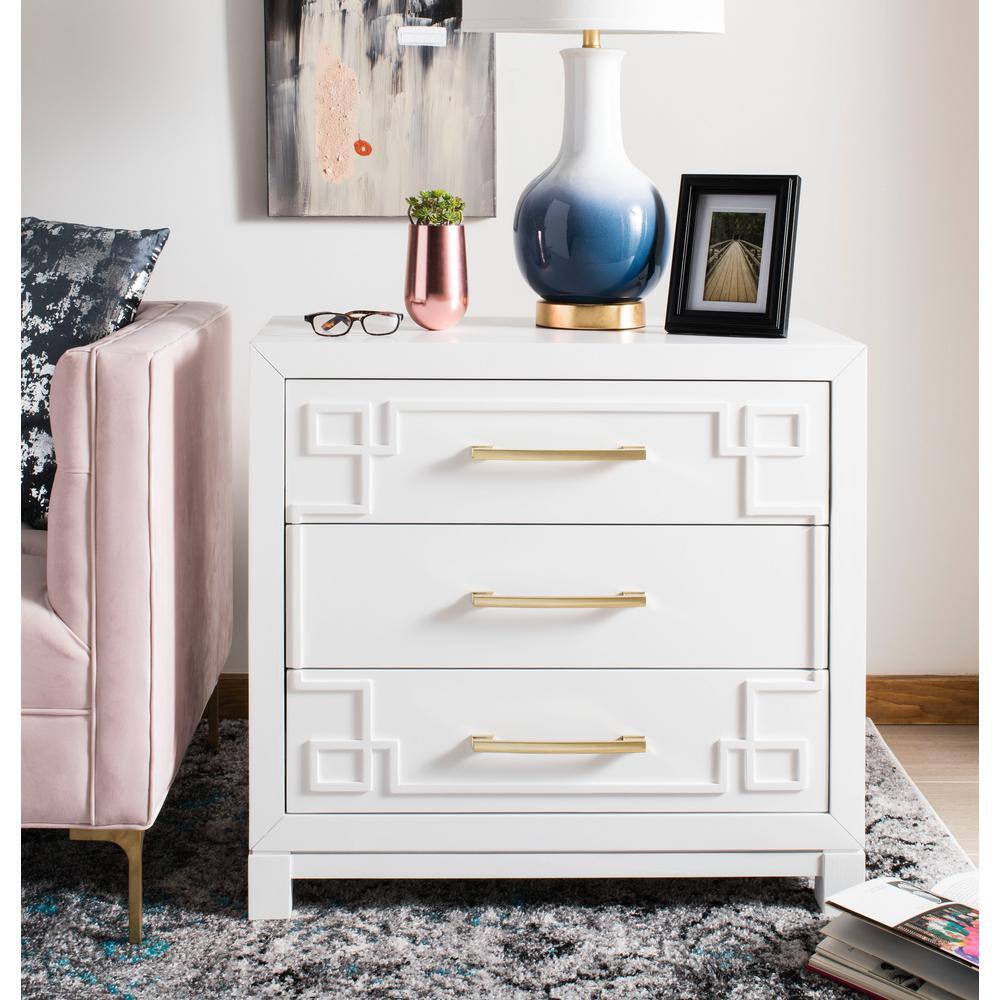 White and Gold Modern 3-Drawer Night Table