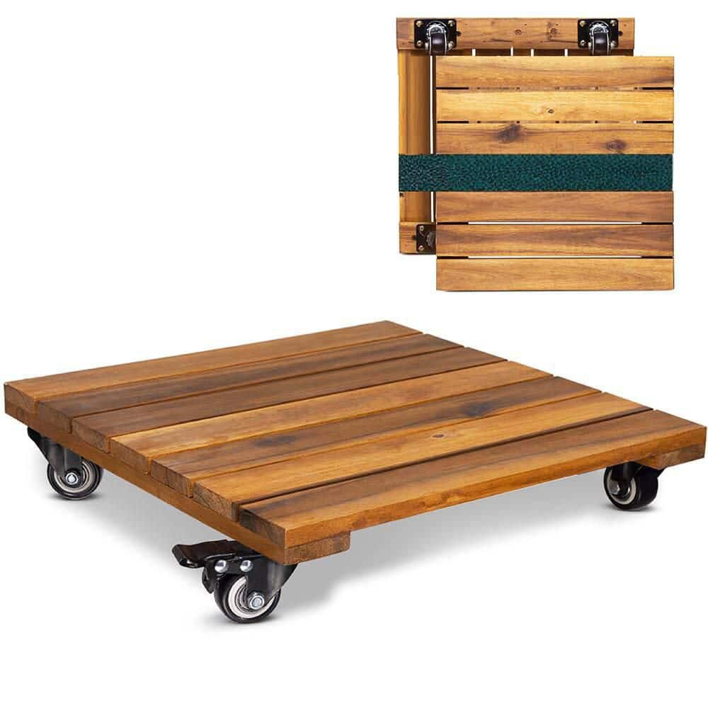 14 in. Brown Wood Square Plant Caddy Caster with 360° Lockable Wheels for Heavy Plant Pots and Outdoor (2-Pack) price history on PriceWatchPro