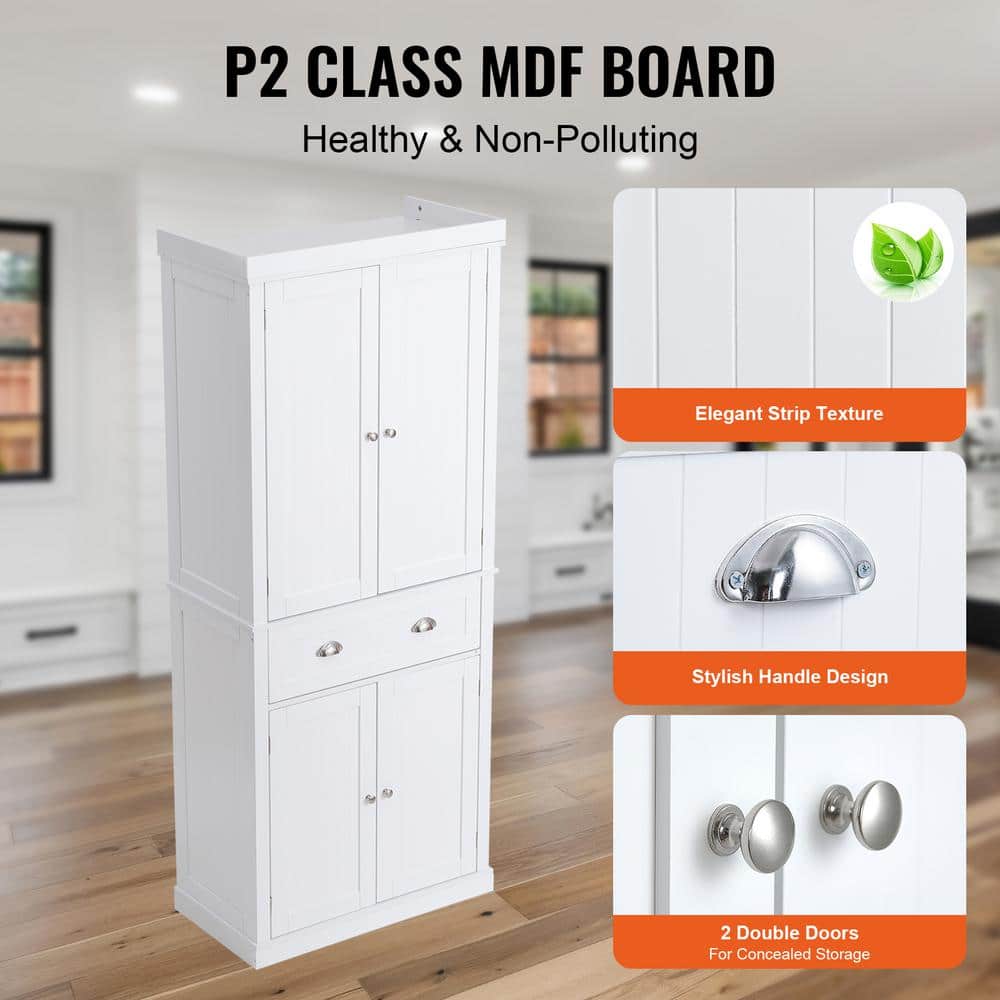 Pearl White 72" Tall Kitchen Pantry Storage Cabinet with Adjustable Shelves