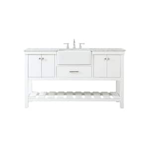 Simply Living 60 in. W x 22 in. D x 34.125 in. H Bath Vanity in White with Carrara White Marble Top