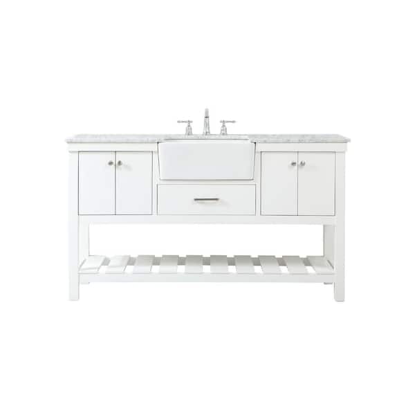 Unbranded Simply Living 60 in. W x 22 in. D x 34.125 in. H Bath Vanity in White with Carrara White Marble Top