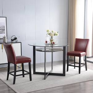 Red Wood Frame Bar Stool with Fabric Seat (Set of 2)