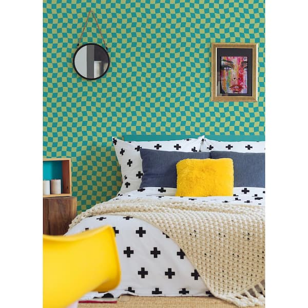 Groovy Checker Lime Peel and Stick Wallpaper