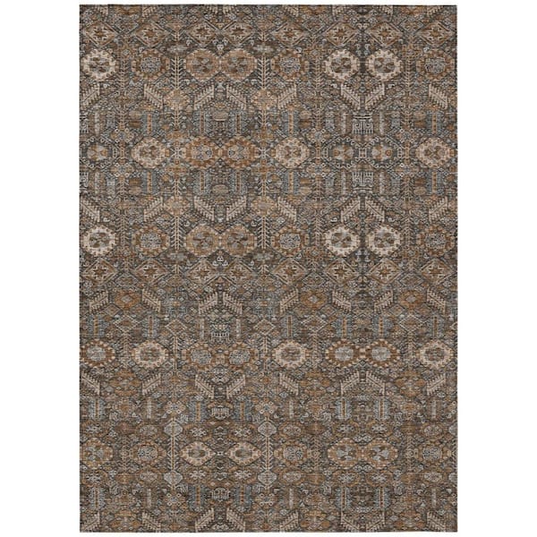 Chocolate 5 ft. x 8 ft. Woven Geometric Polyester Rectangle Indoor / Outdoor Area Rug