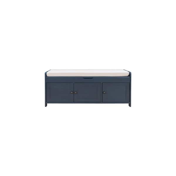 Polibi Antique Navy Storage Bench with Removable Cushion and 3