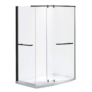 Odera 34 in. L x 60 in. W x 79.25 in. H Corner Shower Kit, Fixed and Framed Shower Pivot Door, Corner Drain Shower Pan