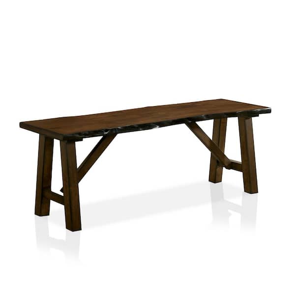 Furniture of America Junga Brown Walnut Wood Dining Bench With Live Edge