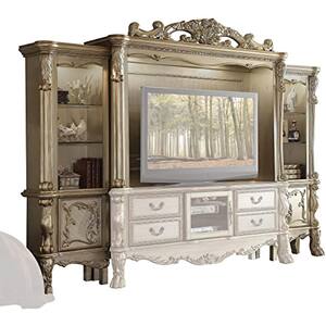 Dresden 19 in. Bone and Gold Patina Entertainment Center Fits TV's up to 70 in.