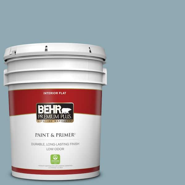 BEHR PREMIUM PLUS 5 gal. #530F-4 Newport Blue Flat Low Odor Interior Paint & Primer