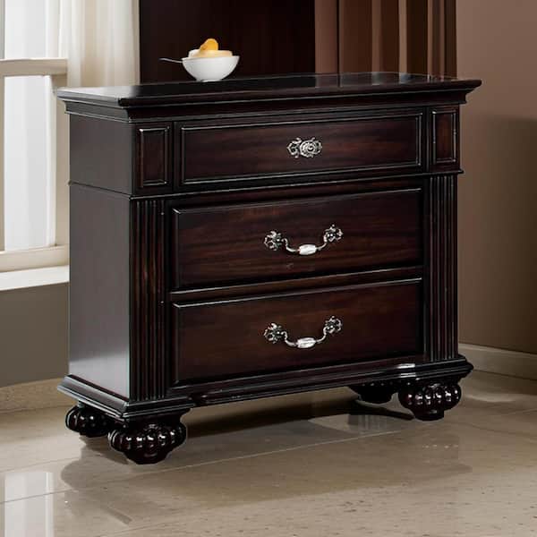Benjara Syracuse Traditional Style Beautiful Dark Walnut Wooden Nightstand