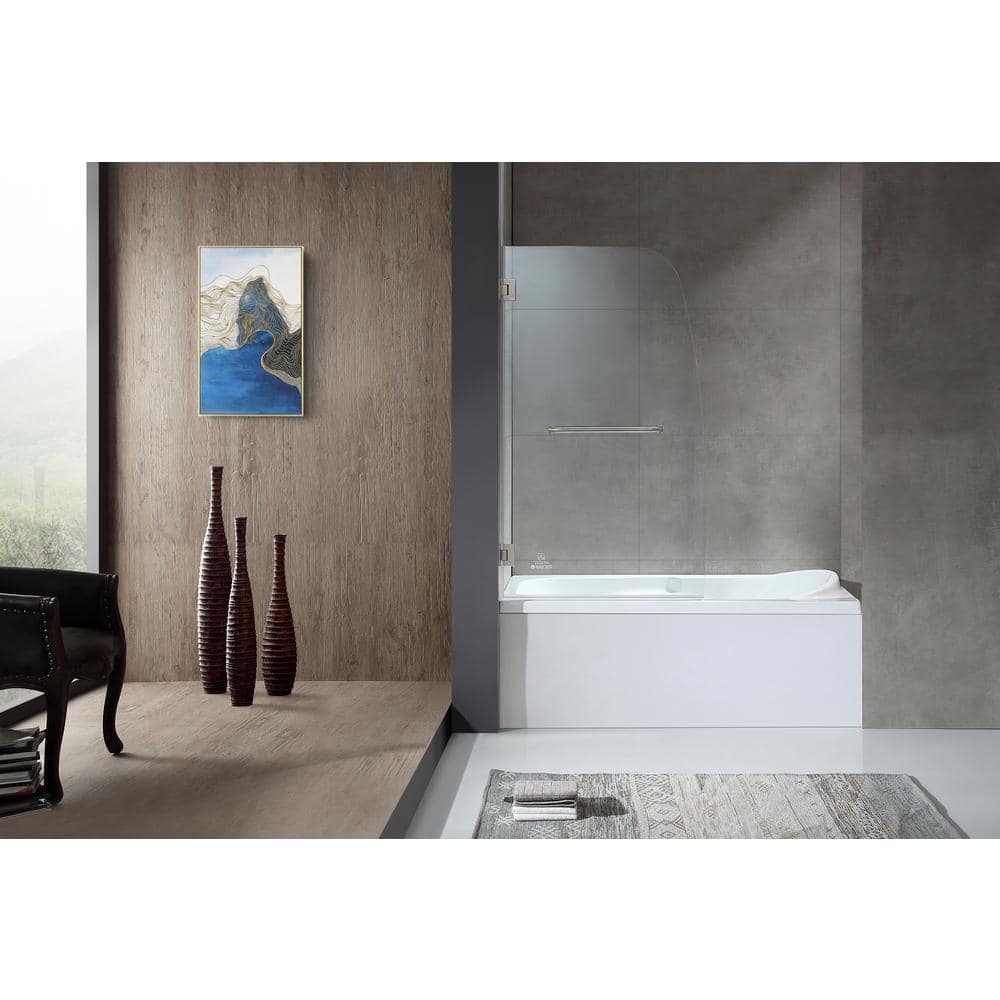 Vensea Brushed Nickel Frameless Hinged Tub Door with Tsunami Guard