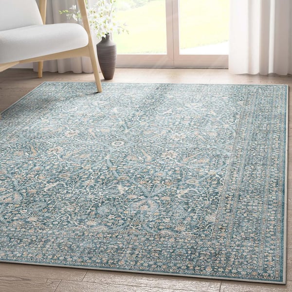 Blue 3 ft. 11 in. x 5 ft. 3 in. Flat-Weave Asha Isolde Vintage Oriental Botanical Area Rug