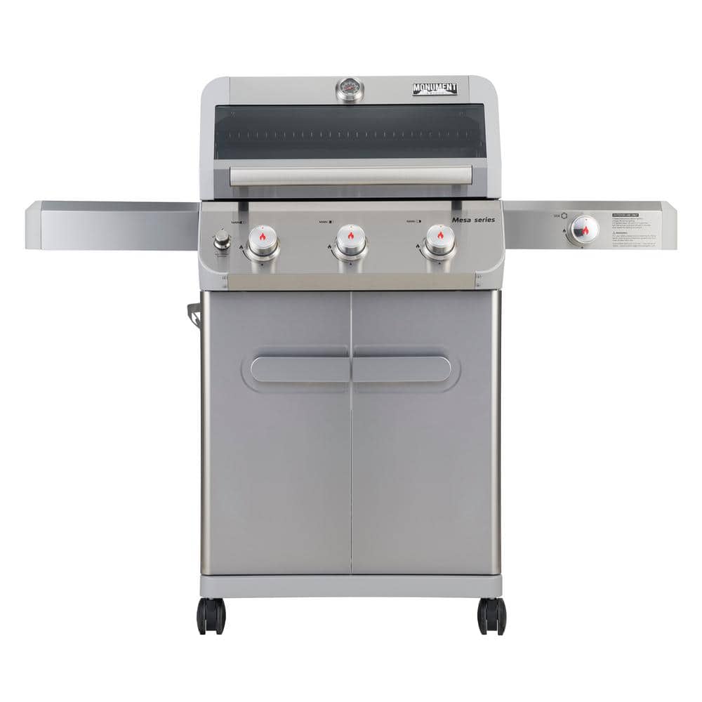 Stainless Steel 3-Burner Propane Gas Grill with Side Burner