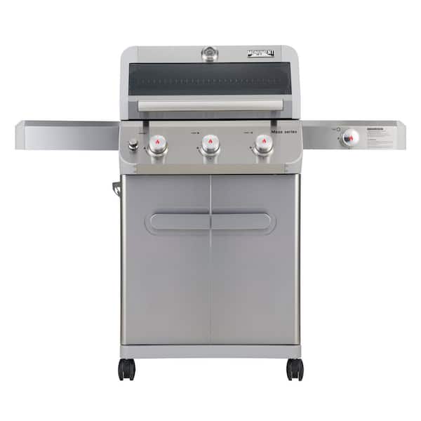 Mesa 3-Burner Propane Gas Grill in Stainless Steel with Clear View Lid and LED Controls