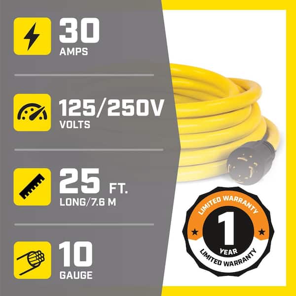 25 ft. 30-Amp 250-Volt Generator Power Cord for Manual Transfer Switch (L14-30P to L14-30R)
