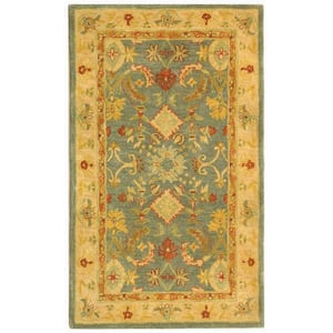 Anatolia Light Blue/Ivory Doormat 3 ft. x 5 ft. Floral Area Rug