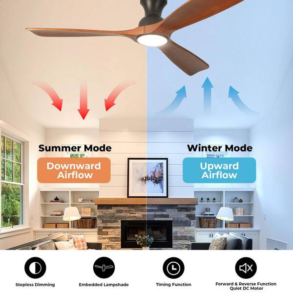 TOZING 52 in. Indoor Solid Red Wood Low Profile Semi Flush