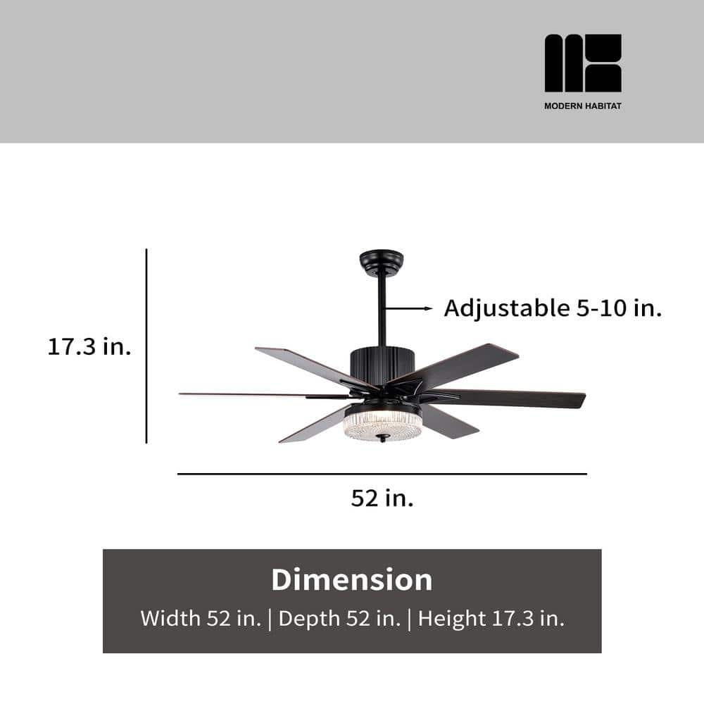 Matte Black 52'' Ceiling Fan with LED Light and Remote