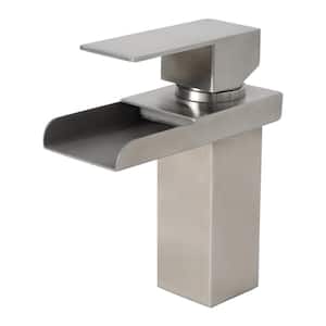 Waterfall Single Handle Single Hole Bathroom Faucet in Brushed Nickel with Supply Lines
