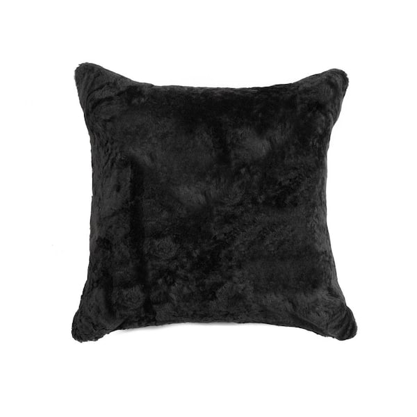 natural Nelson Sheepskin Black Solid 18 in. x 18 in. Throw Pillow