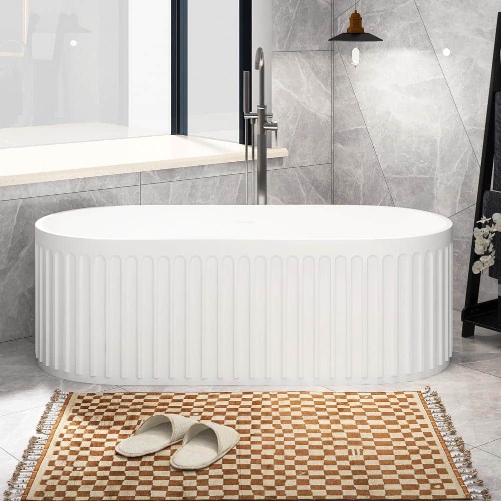 67 in. x 30 in. Stone Resin Freestanding Flatbottom Soaking Bathtub with Center Drain in Matte White price history on PriceWatchPro