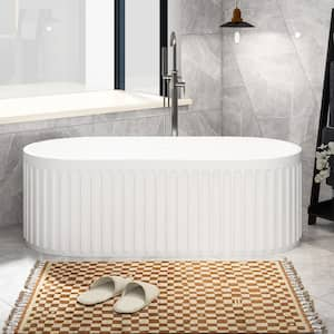 67 in. x 30 in. Stone Resin Freestanding Flatbottom Soaking Bathtub with Center Drain in Matte White