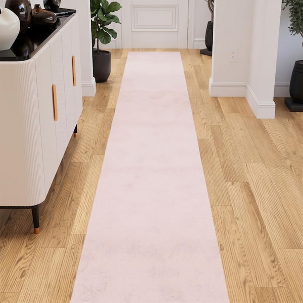 Runner Rug by the Foot 1 ft. 11.6 in. x 15 ft. Plush Area Runner for Hallways, Entryway and Stairs, Blush
