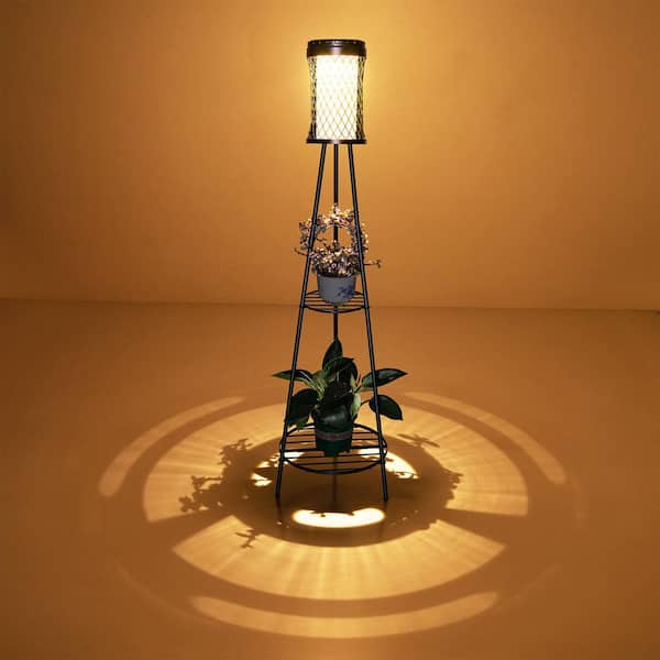 1-Light Balck Outdoor IP65 Integrated LED Floor Lamp with USB Charging, 3000K 6000K Adjustable Light for Patio, Porch