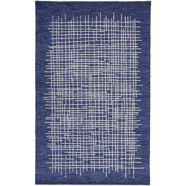 HomeRoots Blue, Ivory Plaid 2 ft. x 8 ft. Area Rug