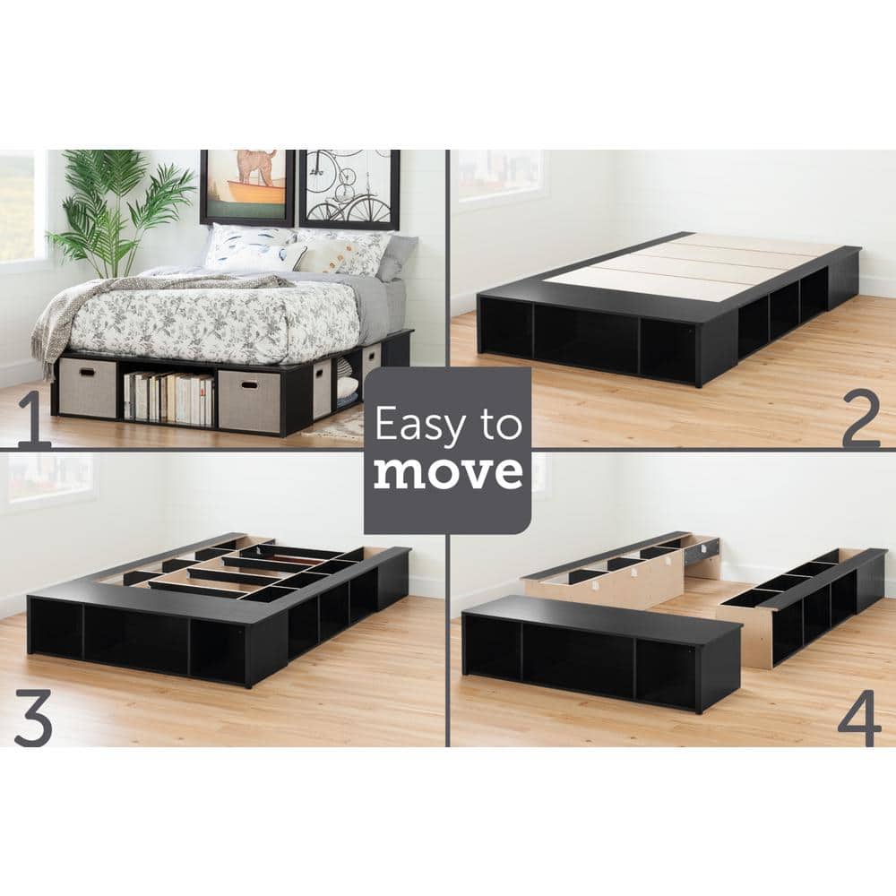 King Black Oak Platform Bed with Storage Baskets