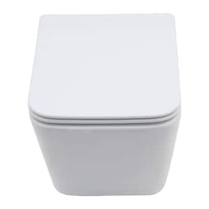 Wall Hung Square Toilet Bowl Only in White with Lid and Seat