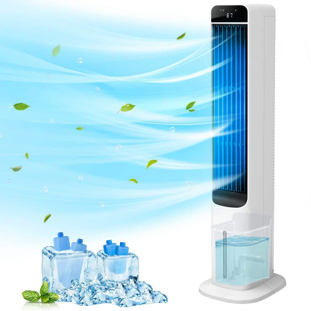 Portable Cooling Fan Swamp Cooler with 4 Ice Packs and Remote, Quiet Bladeless Tower Fan Blow Cold Air, 3 Speeds, White price history on PriceWatchPro