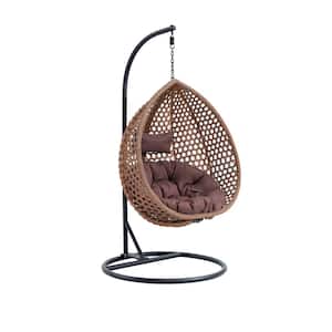 47 in. W Brown Wicker Patio Swing with Brown Cushion For Patio Balcony, Backyard, Bedroom
