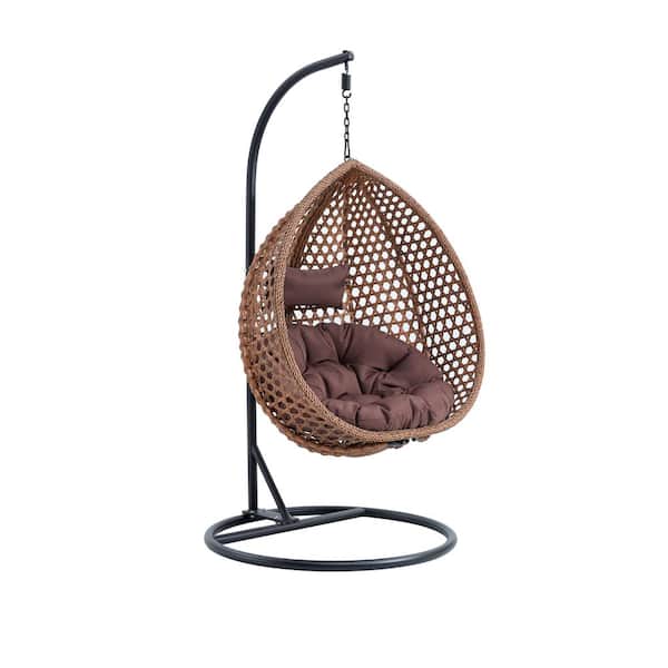 Polibi 47 in. W Brown Wicker Patio Swing with Brown Cushion For Patio Balcony, Backyard, Bedroom