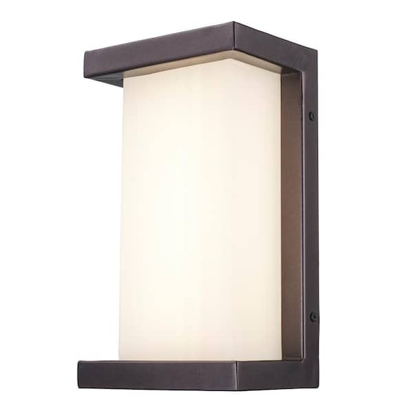 Bel Air Lighting Fairbank 10 in. Bronze Integrated LED Outdoor Wall Light Fixture with Acrylic Shade