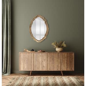 24 in. W x 34 in. H Oval Wood Framed Wall Bathroom Vanity Mirror in Wood