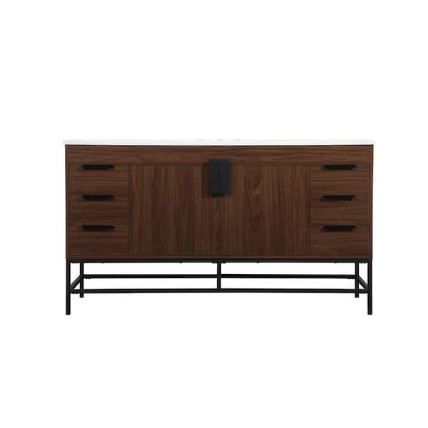 Unbranded Timeless Home 60 in. W x 22 in. D x 33.5 in. H Bath Vanity in Walnut with Ivory White Engineered Stone Top