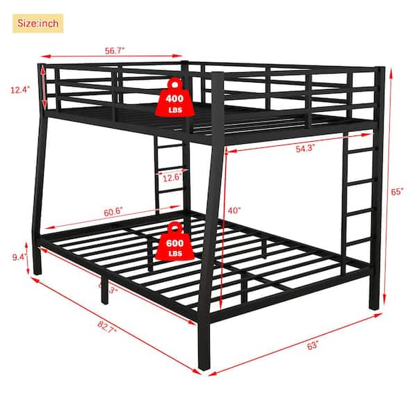 URTR Black Full XL Over Queen Size Bunk Bed Set Heavy-Duty Metal