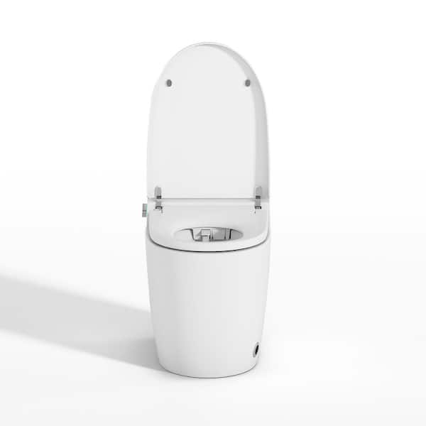 Elongated Automatic 1-Piece Toilet 1.28 GPF Dual Flush in White Ceramic with Heated Soft-Close Seat