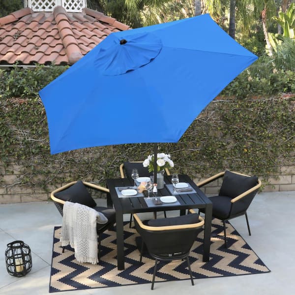 9 ft. Steel Market Push Tilt Patio Umbrella in Polyester Pacific Blue