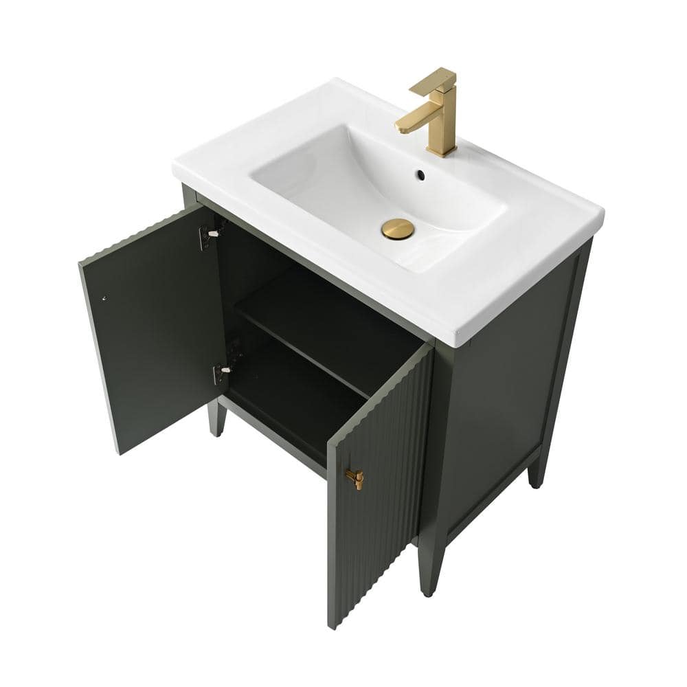 30" Green and Gold Poplar Wood Single Sink Bathroom Vanity