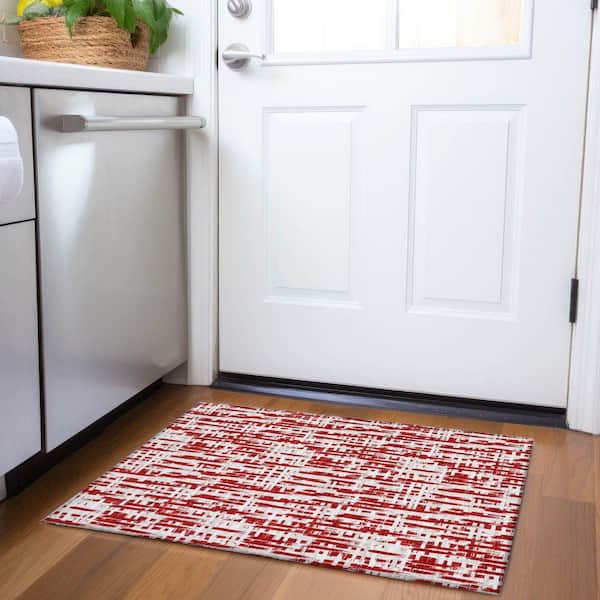 Mayfield Premium Machine Washable Abstract AMF1059 Red 2 ft. x 3 ft. Area Rug